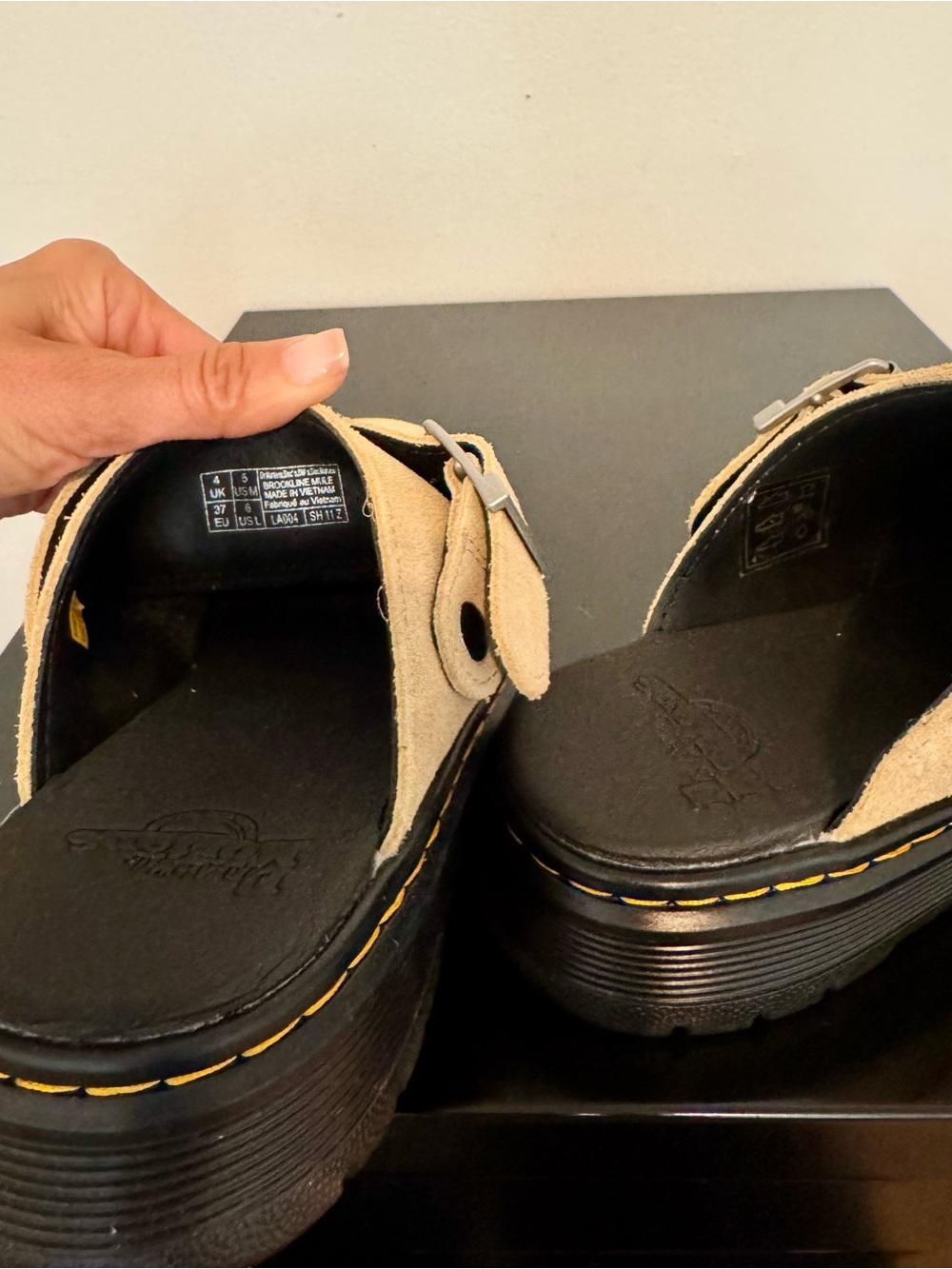 Womens Dr. Martens Suede Clog Sandals in Beige - Picture 3 of 11